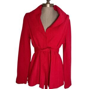 CAbi 100% Merino Wool Coat Women's Size Medium Red Belted Jacket